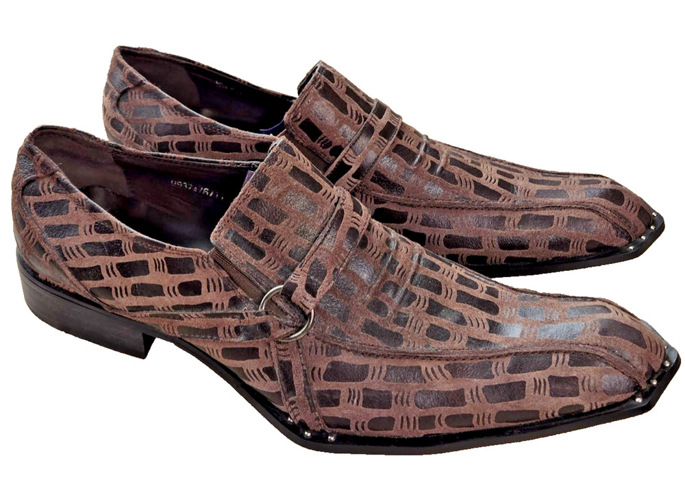 ZOTA UNIQUE Men's Suede Leather Geometric Lattice Pattern Dress Shoes Brown 11